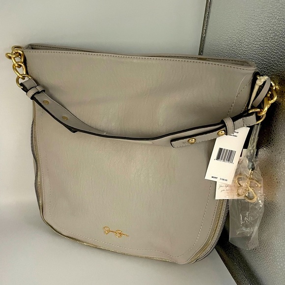 NWT ($110) Jessica Simpson Gray Leather Handbag Celina Shoulder bag purse boho - Picture 6 of 8